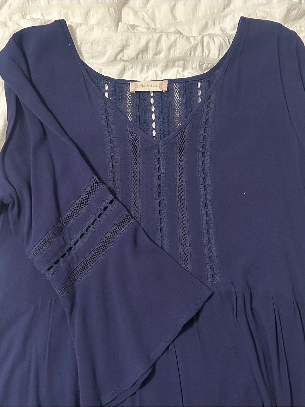Navy V-Neck Dress with lace detail